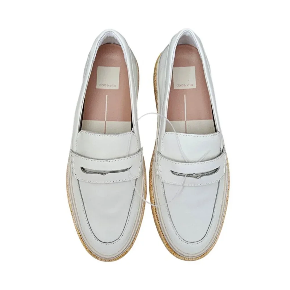 Dolce Vita Ranna Loafer New Espadrille Platform Ivory Leather Slip On Shoe